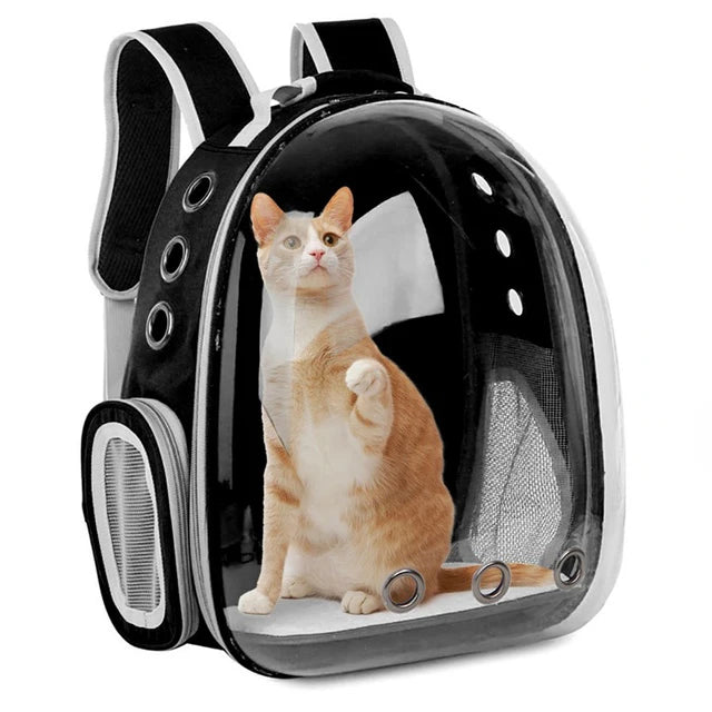 Katzenrucksack/-bett „SkyView“ – Belüfteter Transport-Rucksack für Spaziergänge mit Sichtblase & Seitentasche
