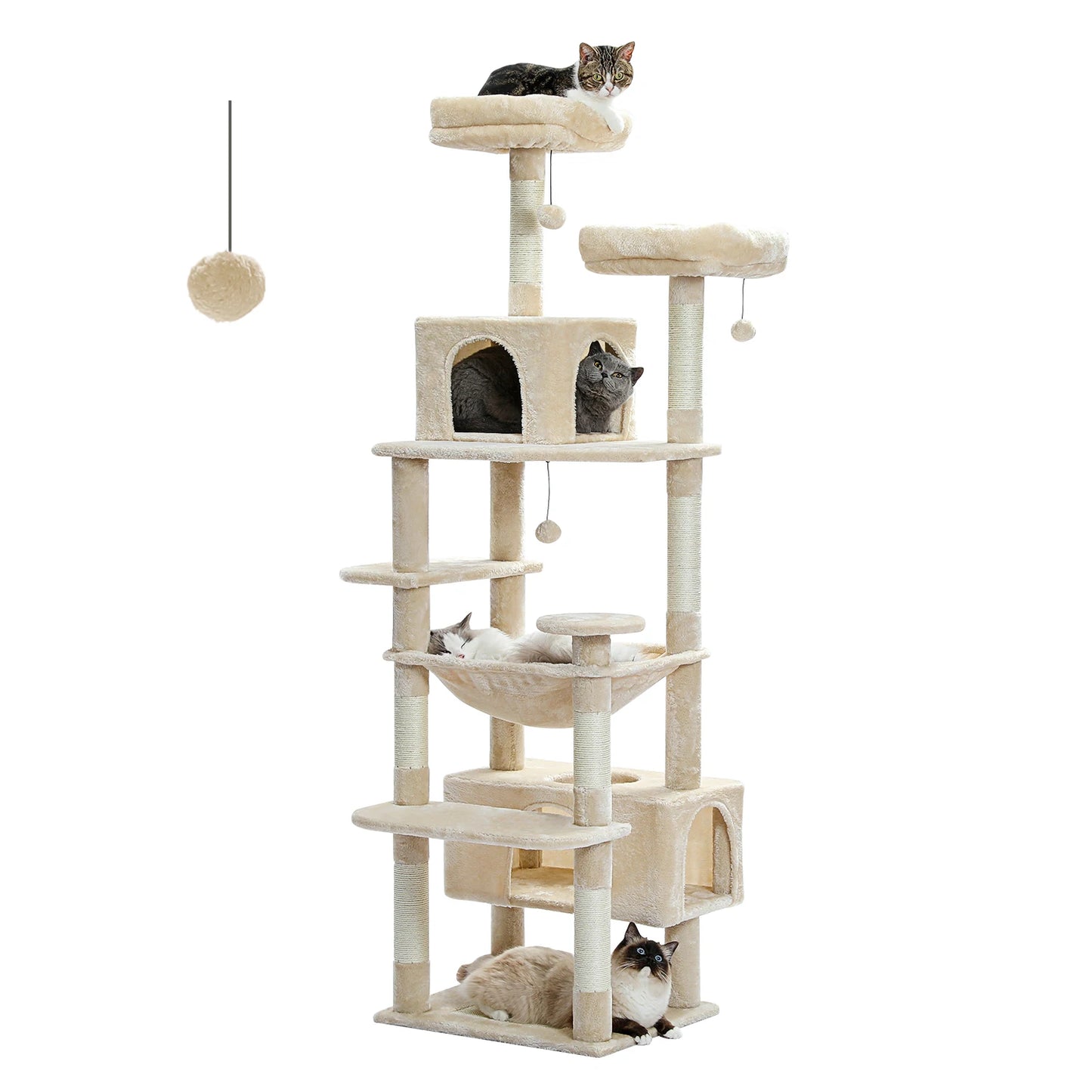 PAWZ Road „SkyLounge 184“ – XXL-Kratzbaum mit 8 Ebenen, Riesenhängematte/-bett, Sisalpfosten & Mega-Kuschelhöhle
