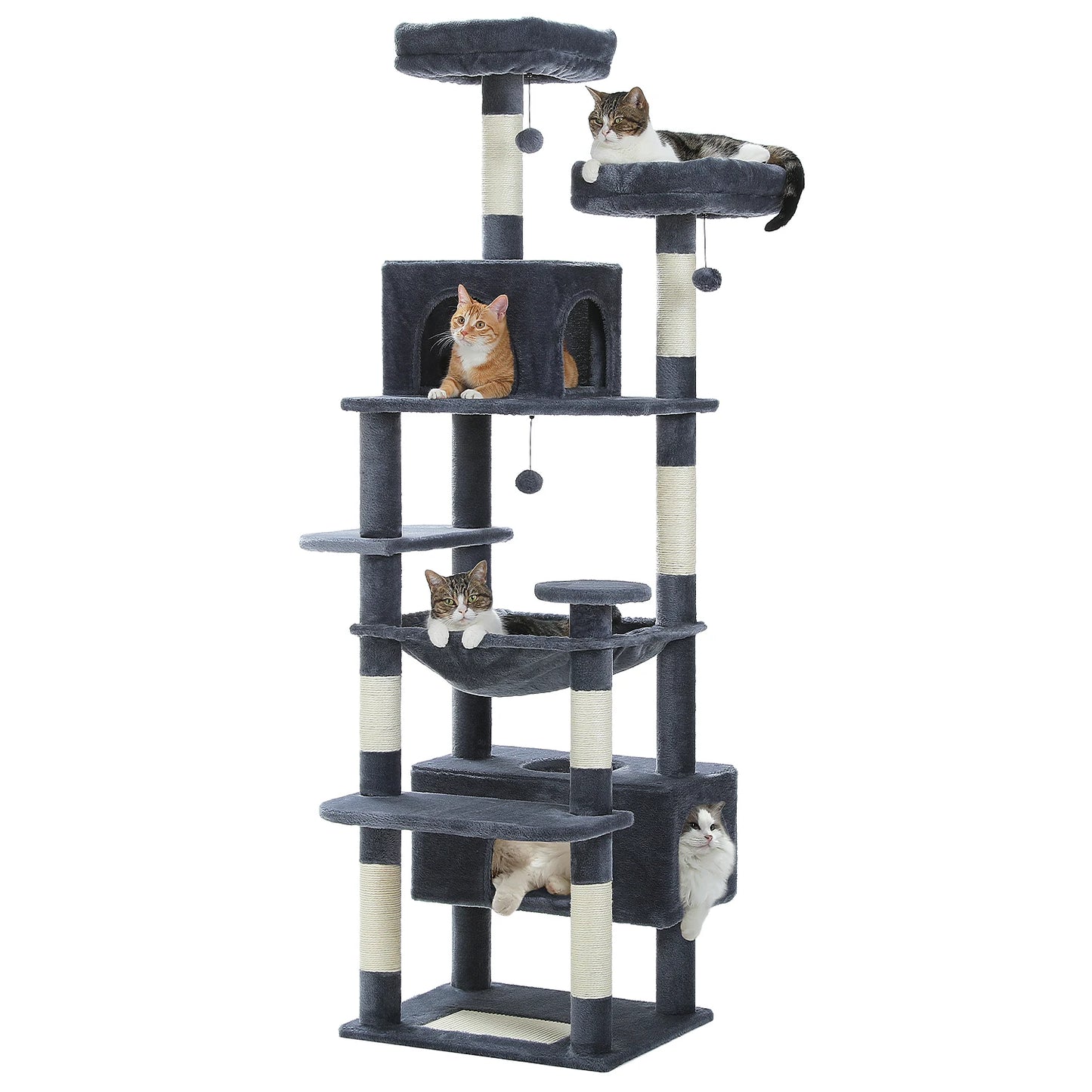 PAWZ Road „SkyLounge 184“ – XXL-Kratzbaum mit 8 Ebenen, Riesenhängematte/-bett, Sisalpfosten & Mega-Kuschelhöhle