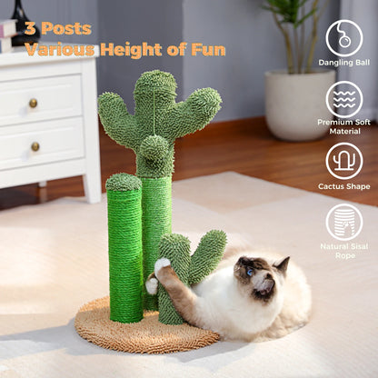 Kaktus Kratzbaum für Katzen mit 3 Sisal-Posten & Spielball – PAWZ Road