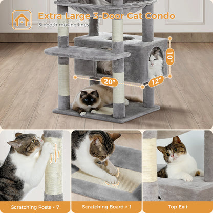 PAWZ Road „SkyLounge 184“ – XXL-Kratzbaum mit 8 Ebenen, Riesenhängematte/-bett, Sisalpfosten & Mega-Kuschelhöhle