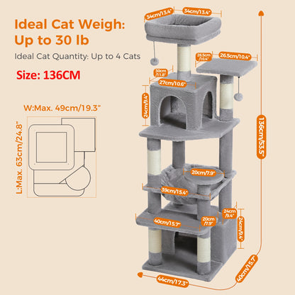 PAWZ Road „SkyLounge 184“ – XXL-Kratzbaum mit 8 Ebenen, Riesenhängematte/-bett, Sisalpfosten & Mega-Kuschelhöhle