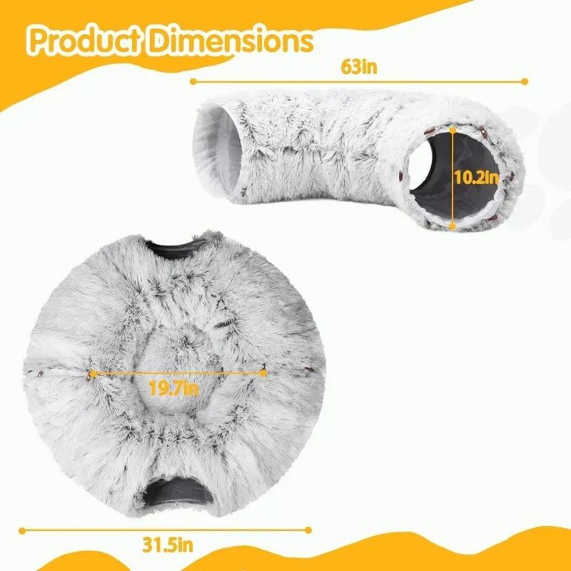 „SnuggleTunnel“ – Rundes Katzenbett mit integriertem Spieltunnel & waschbarem Kissen