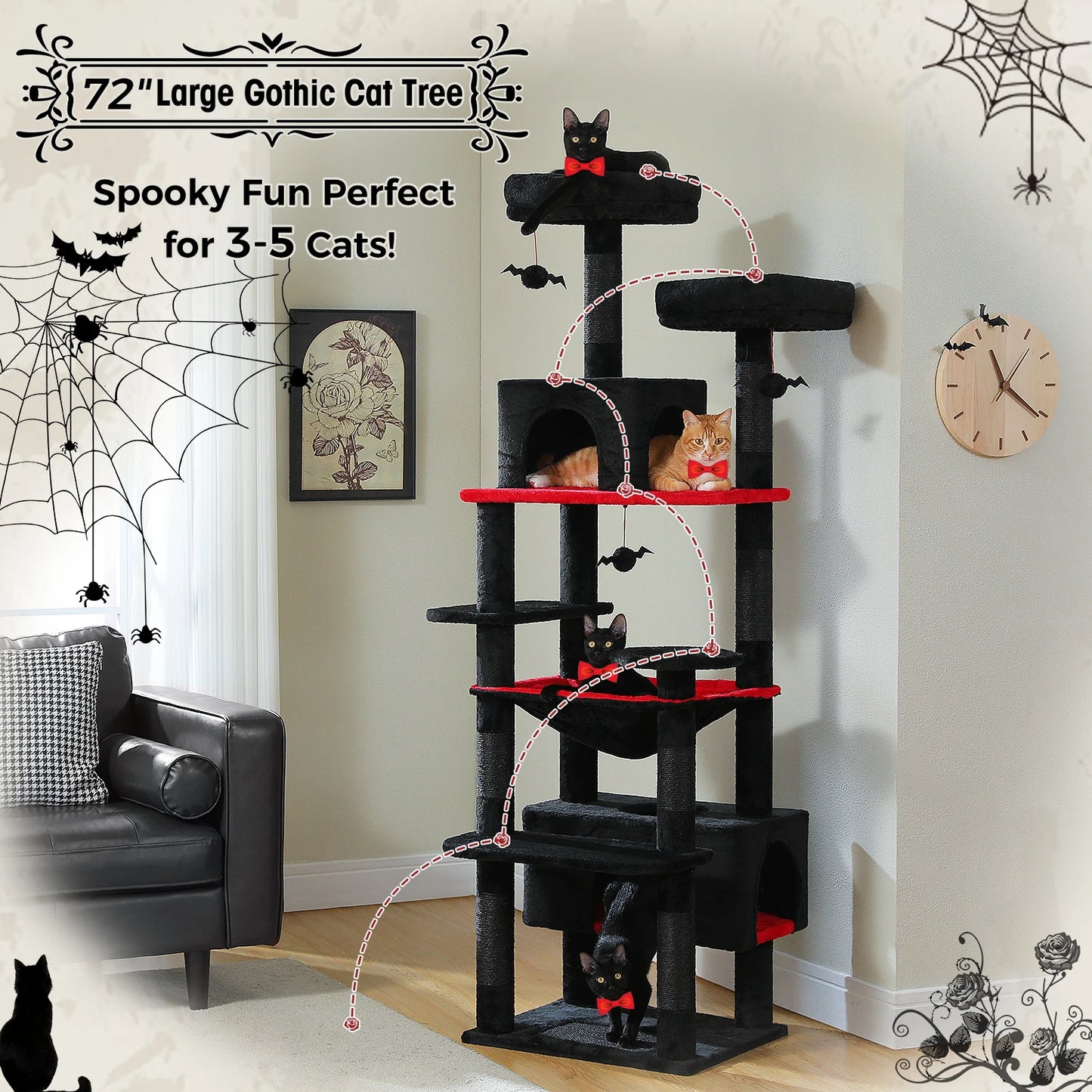 PAWZ Road „SkyLounge 184“ – XXL-Kratzbaum mit 8 Ebenen, Riesenhängematte/-bett, Sisalpfosten & Mega-Kuschelhöhle