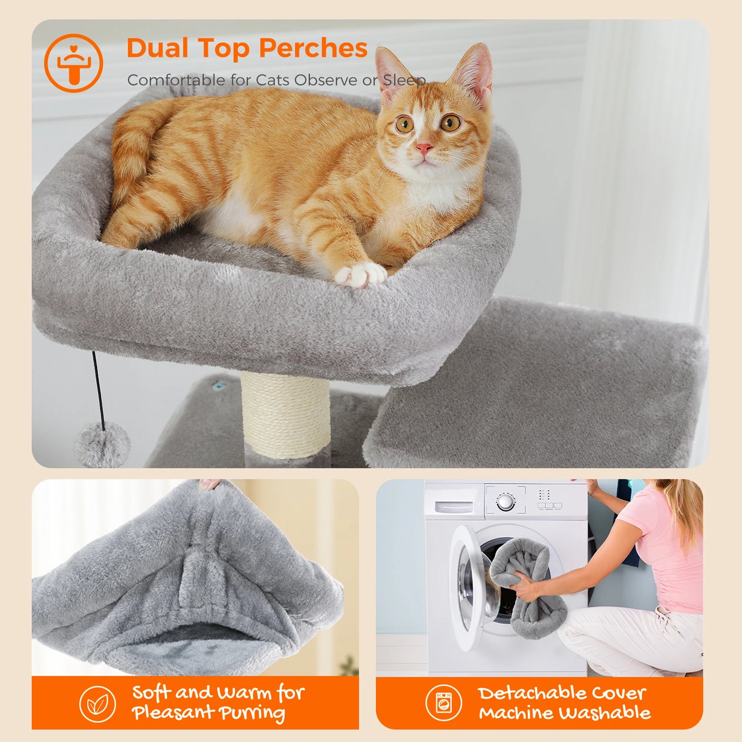 PAWZ Road „SkyLounge 184“ – XXL-Kratzbaum mit 8 Ebenen, Riesenhängematte/-bett, Sisalpfosten & Mega-Kuschelhöhle