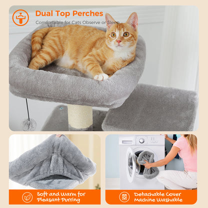 PAWZ Road „SkyLounge 184“ – XXL-Kratzbaum mit 8 Ebenen, Riesenhängematte/-bett, Sisalpfosten & Mega-Kuschelhöhle