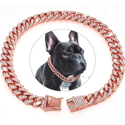 Livepetsme Luxuriöses Haustier-Halsband für Hund und Katze – Cuban Chain mit Strasssteinen für edle Spaziergänge