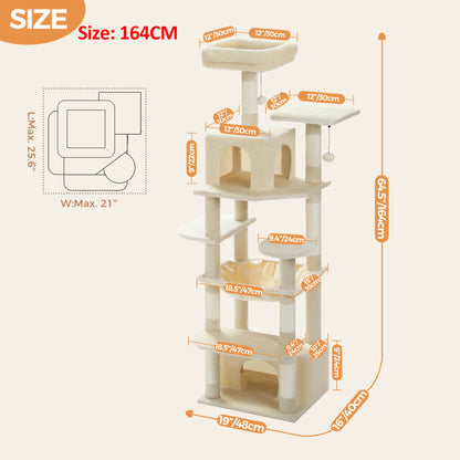 PAWZ Road „SkyLounge 184“ – XXL-Kratzbaum mit 8 Ebenen, Riesenhängematte/-bett, Sisalpfosten & Mega-Kuschelhöhle