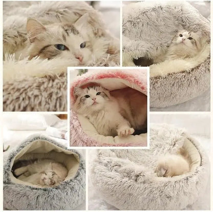 🐾 „SnuggleDome“ – Flauschiges 2-in-1 Katzenbett mit Höhlendecke & abnehmbarem Bezug