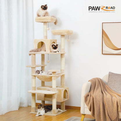 PAWZ Road „SkyLounge 184“ – XXL-Kratzbaum mit 8 Ebenen, Riesenhängematte/-bett, Sisalpfosten & Mega-Kuschelhöhle