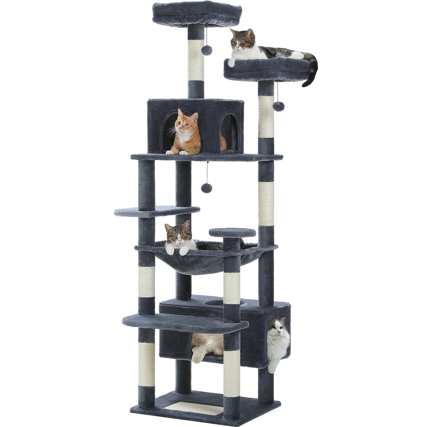 PAWZ Road „SkyLounge 184“ – XXL-Kratzbaum mit 8 Ebenen, Riesenhängematte/-bett, Sisalpfosten & Mega-Kuschelhöhle
