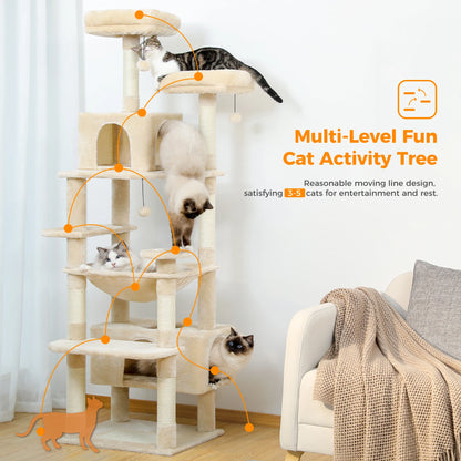 PAWZ Road „SkyLounge 184“ – XXL-Kratzbaum mit 8 Ebenen, Riesenhängematte/-bett, Sisalpfosten & Mega-Kuschelhöhle