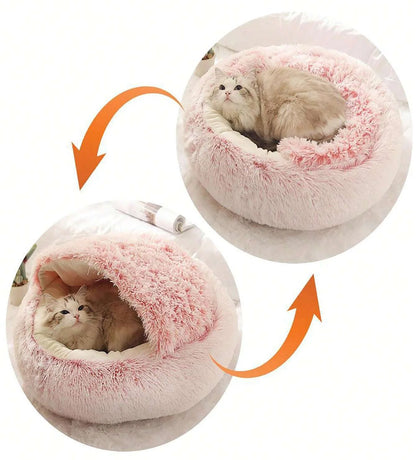 🐾 „SnuggleDome“ – Flauschiges 2-in-1 Katzenbett mit Höhlendecke & abnehmbarem Bezug