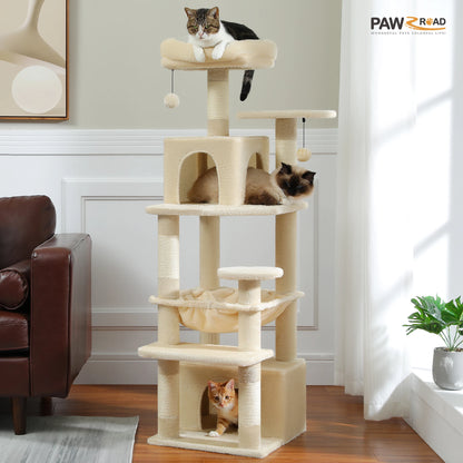 PAWZ Road „SkyLounge 184“ – XXL-Kratzbaum mit 8 Ebenen, Riesenhängematte/-bett, Sisalpfosten & Mega-Kuschelhöhle