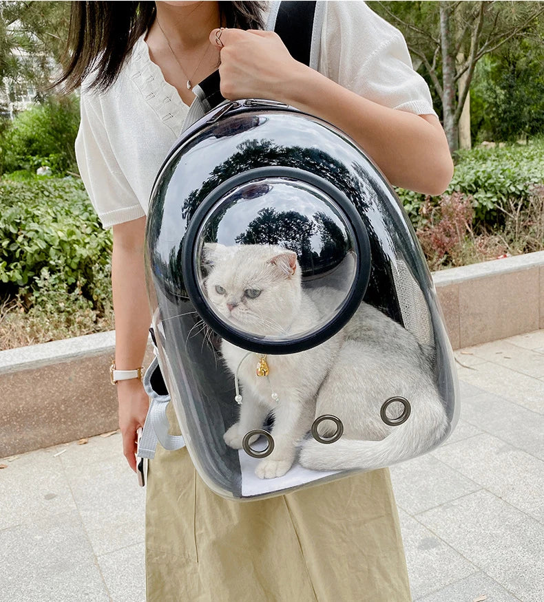 Katzenrucksack/-bett „SkyView“ – Belüfteter Transport-Rucksack für Spaziergänge mit Sichtblase & Seitentasche