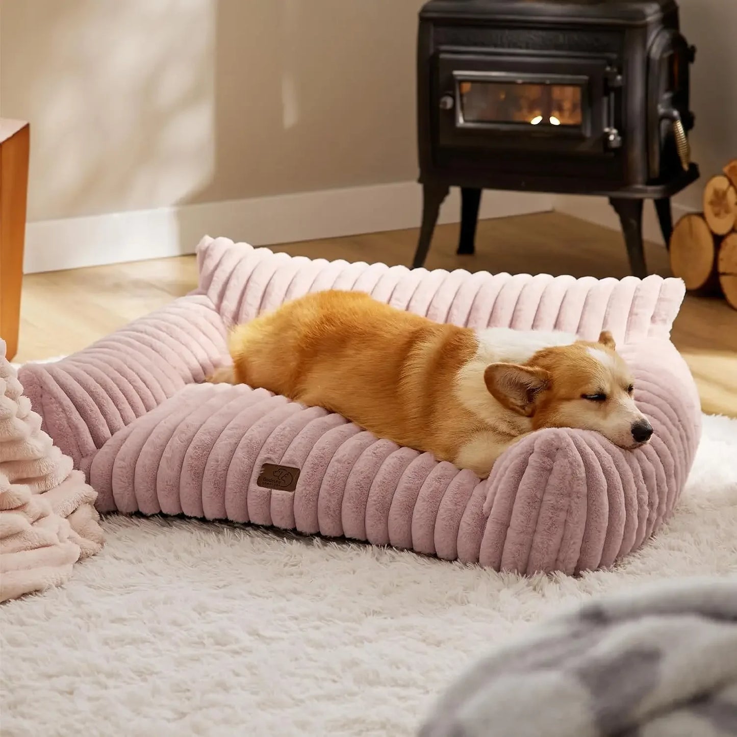 🐾  SnuggleNest™ – Premium Haustiersofa/-bett mit 3-seitiger Rückenlehne | Weiches Plüschbett für Hunde & Katzen
