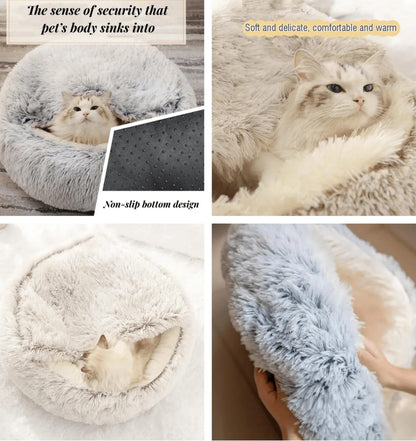 🐾 „SnuggleDome“ – Flauschiges 2-in-1 Katzenbett mit Höhlendecke & abnehmbarem Bezug