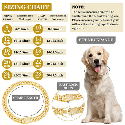 Livepetsme Luxuriöses Haustier-Halsband für Hund und Katze – Cuban Chain mit Strasssteinen für edle Spaziergänge