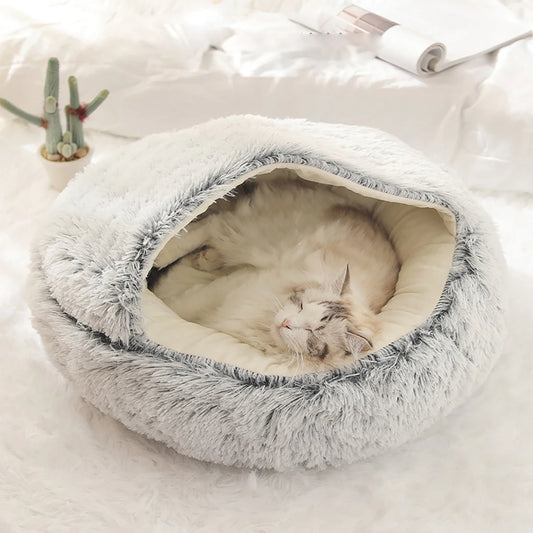 🐾 „SnuggleDome“ – Flauschiges 2-in-1 Katzenbett mit Höhlendecke & abnehmbarem Bezug