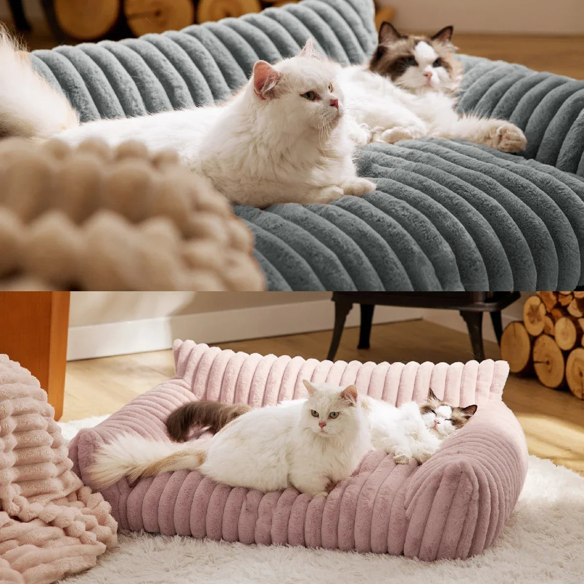 🐾  SnuggleNest™ – Premium Haustiersofa/-bett mit 3-seitiger Rückenlehne | Weiches Plüschbett für Hunde & Katzen