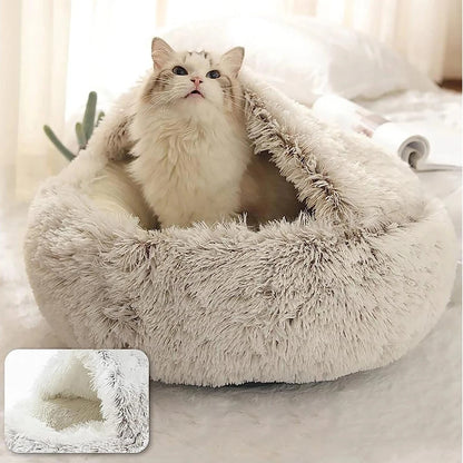 🐾 „SnuggleDome“ – Flauschiges 2-in-1 Katzenbett mit Höhlendecke & abnehmbarem Bezug