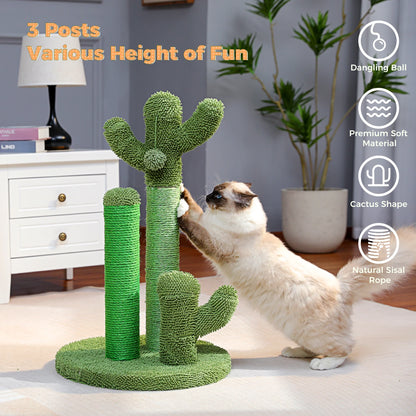 Kaktus Kratzbaum für Katzen mit 3 Sisal-Posten & Spielball – PAWZ Road