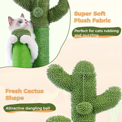 Kaktus Kratzbaum für Katzen mit 3 Sisal-Posten & Spielball – PAWZ Road