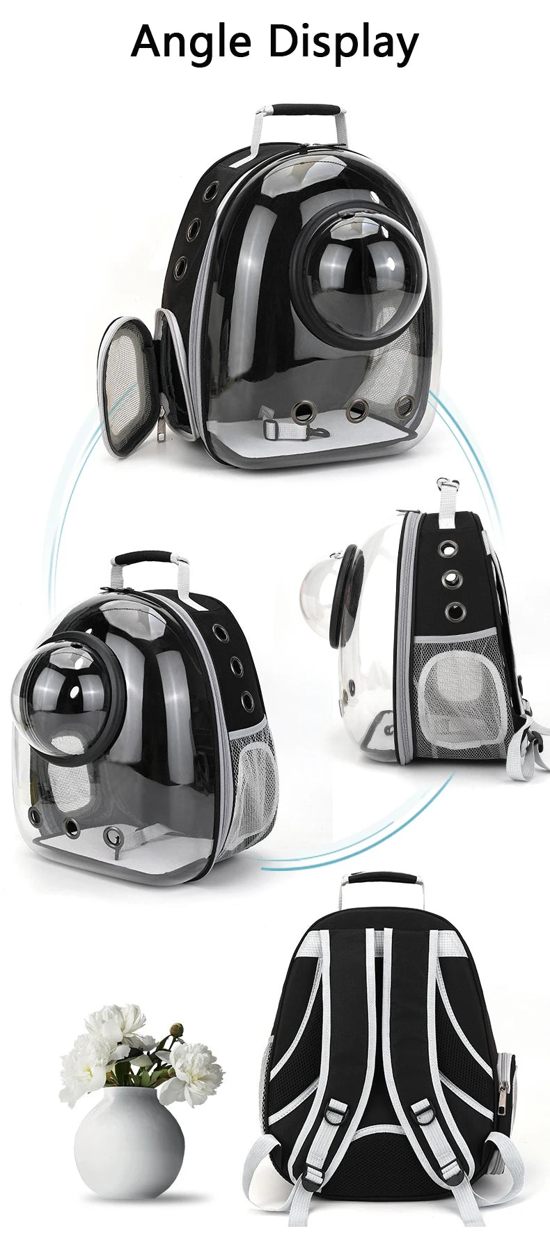 Katzenrucksack/-bett „SkyView“ – Belüfteter Transport-Rucksack für Spaziergänge mit Sichtblase & Seitentasche