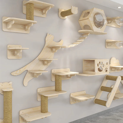„SkyNest“ – Selbstzusammenstellbare Wandhängende Katzen-Hängematte aus Massivholz mit Kletter- und Kratzfunktion - Das etwas andere Spielzeug!