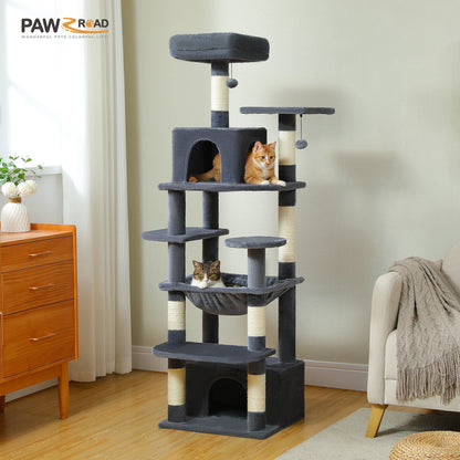 PAWZ Road „SkyLounge 184“ – XXL-Kratzbaum mit 8 Ebenen, Riesenhängematte/-bett, Sisalpfosten & Mega-Kuschelhöhle