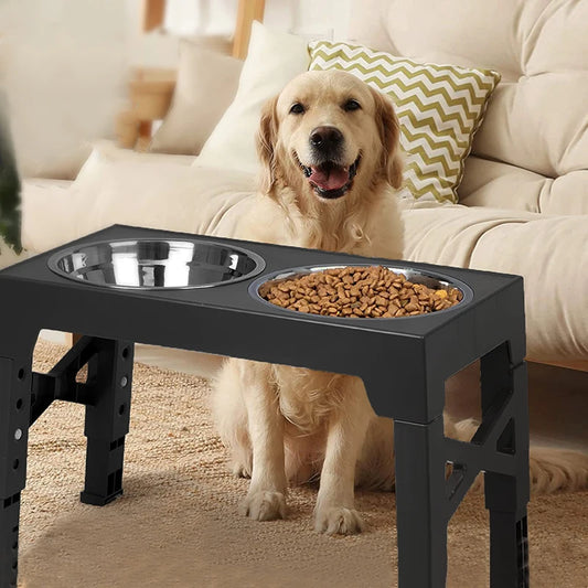 Booteely Futterstation für Hunde – Höhenverstellbar, mit 2 Edelstahlnäpfen, ergonomisches Design