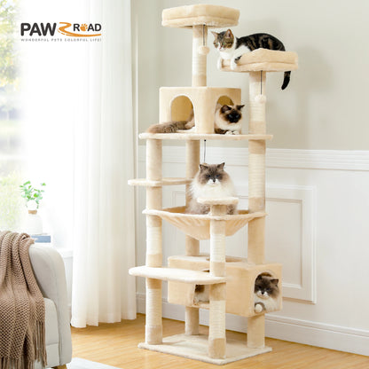 PAWZ Road „SkyLounge 184“ – XXL-Kratzbaum mit 8 Ebenen, Riesenhängematte/-bett, Sisalpfosten & Mega-Kuschelhöhle