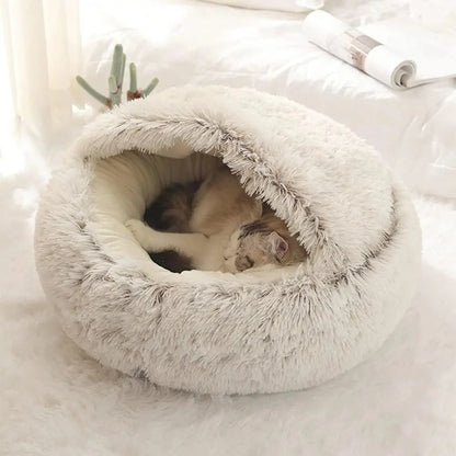 🐾 „SnuggleDome“ – Flauschiges 2-in-1 Katzenbett mit Höhlendecke & abnehmbarem Bezug
