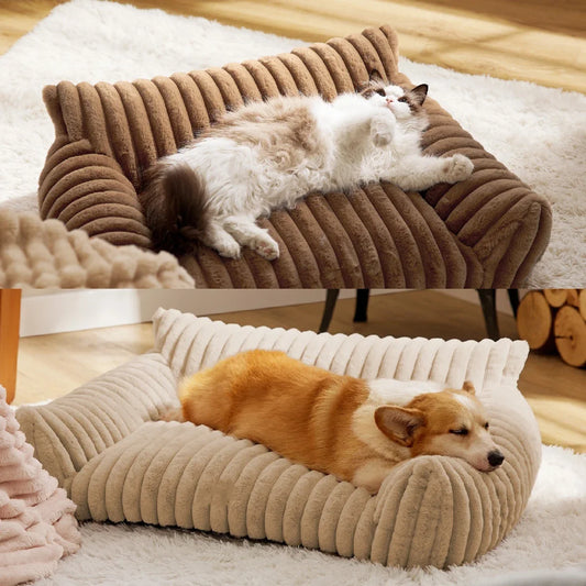 🐾  SnuggleNest™ – Premium Haustiersofa/-bett mit 3-seitiger Rückenlehne | Weiches Plüschbett für Hunde & Katzen